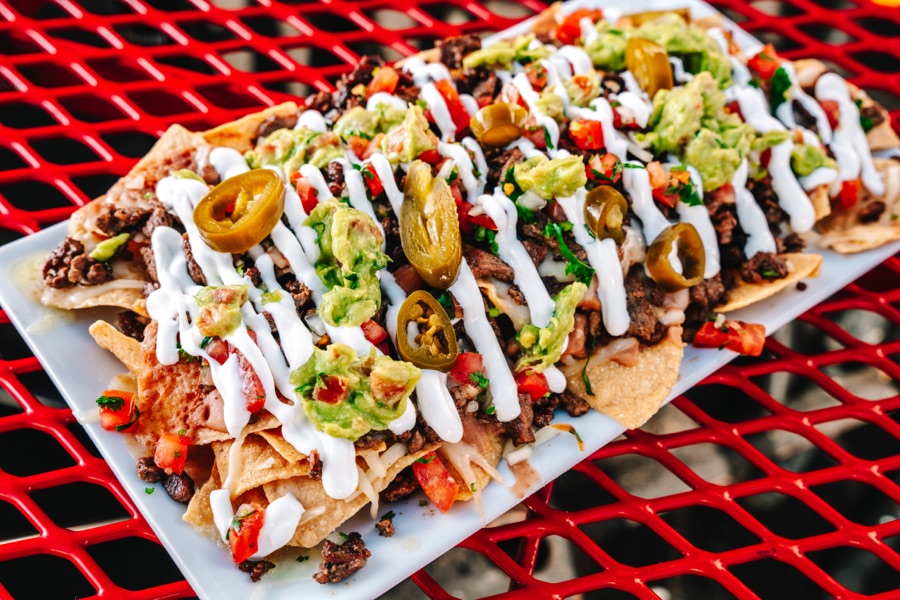 El Roy's nachos prepared for sharing